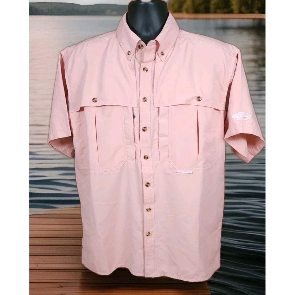 Drake Waterfowl Fishing Short Sleeve Mens Small Pink Button Down Shirt Vented